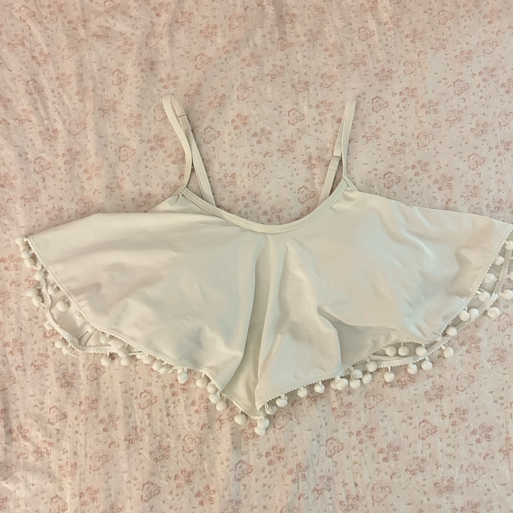 Forever 21 White Bikini Top with Pom Pom Trim